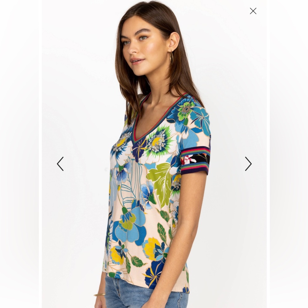 Johnny Was The Janie Favorite Short Sleeve V-Neck Print Tee Sz XL in Multi NWOT - Picture 2 of 2